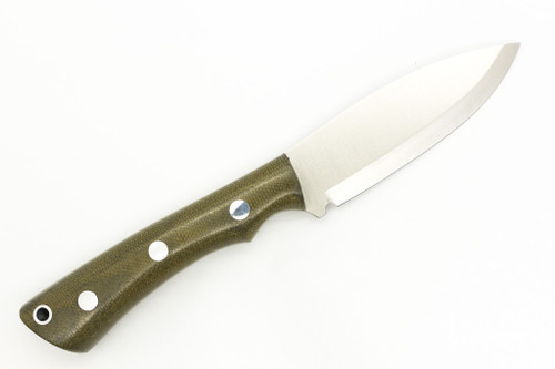 Lishen Knives - Little Canuck - 3.25" AEB-L Scandi Grind Fixed Blade W/ Green Canvas Micarta W/ Aluminum Pins Handle