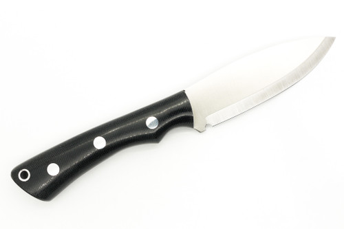 Lishen Knives - Little Canuck - 3.25" AEB-L Scandi Grind Fixed Blade W/ Black Canvas Micarta W/ Aluminum Pins Handle