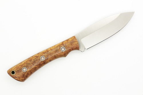 Lishen Knives - Little Canuck - 3.25" AEB-L Saber Grind Fixed Blade W/ Curly Birch W/ Mosaic Pins Handle