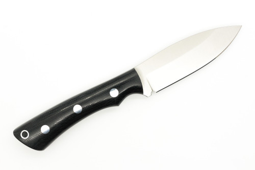 Lishen Knives - Little Canuck - 3.25" AEB-L Saber Grind Fixed Blade W/ Black Canvas Micarta W/ Aluminum Pins Handle