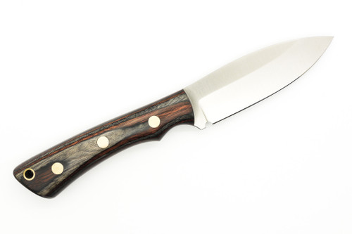 Lishen Knives - Little Canuck - 3.25" AEB-L Saber Grind Fixed Blade W/ Coffee Dymalux W/ Brass Pins Handle