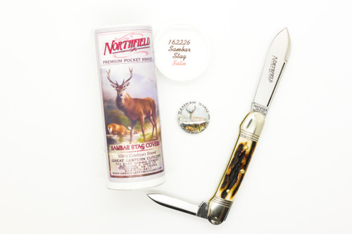 Great Eastern Cutlery GEC #16 Northfield UN-X-LD Little Indian Girl Canoe Pattern - 2 Blade - Sambar Stag - Satin