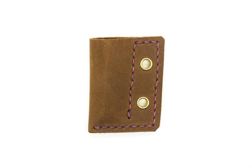 Aux Mfg - Pocket Lint Sheath - Brown Leather with Purple Stitching