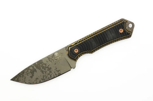 Ice Age Blades - Mammoth Hunter - 4" Acid Etched 52100 Steel Fixed Knife W/ Textured Black & Tan Richlite Paper Micarta Handle 