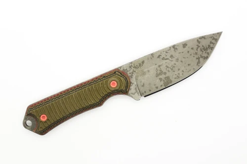Ice Age Blades - Mammoth Hunter - 4" Acid Etched 52100 Steel Fixed Knife W/ Textured Green & Tan, Black, & Red Richlite Paper Micarta Handle Ice Age Blades - Mammoth Hunter - 4" Acid Etched 52100 Steel Fixed Knife W/ Textured Green & Tan, Black, & Red Richlite Paper Micarta Handle