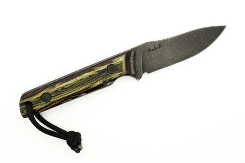 JP Bladesmithing - Fang XL - 3.125" AEB-L Fixed Blade W/ Green Mountain Camo Dymalux Mirkwood Texture Handle & Black Leather Sheath
