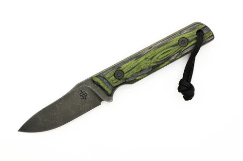 JP Bladesmithing - Fang XL - 3.125" AEB-L Fixed Blade W/ Green Hornet Dymalux Mirkwood Texture Handle & Black Leather Sheath