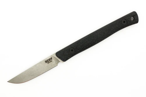 Reiff Knives - Drake - Fixed Blade - MagnaCut, Flat Full Grind, Stonewash, Black Canvas Micarta, Black Kydex Sheath, Ambi
