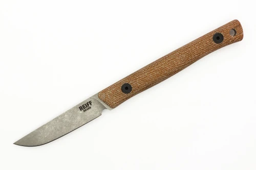Reiff Knives - Drake - Fixed Blade - MagnaCut, Flat Full Grind, Stonewash, Natural Canvas Micarta, Black Kydex Sheath, Ambi