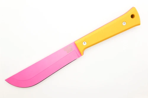 Woods Monkey Half/Chete - Donkey Kong Edition - Dixie Kong - 1095 Steel - Saber Grind - Pink Cerakote Finish - Yellow Micarta Handle