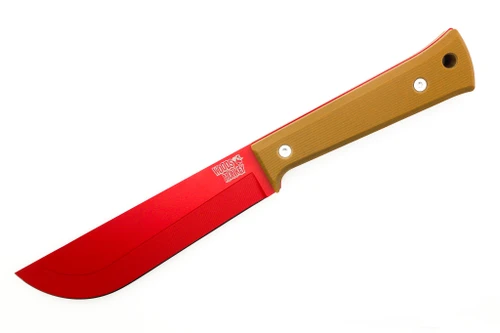 Woods Monkey Half/Chete - Donkey Kong Edition - Diddy Kong - 1095 Steel - Saber Grind - Red Cerakote Finish - Brown Micarta Handle