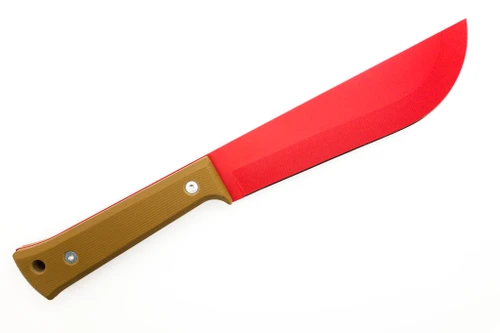 Woods Monkey Half/Chete - Donkey Kong Edition - Diddy Kong - 1095 Steel - Saber Grind - Red Cerakote Finish - Brown Micarta Handle
