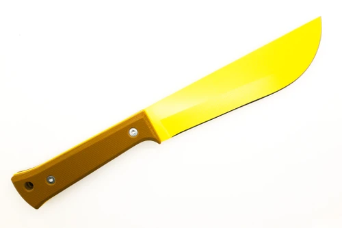 Woods Monkey Half/Chete - Donkey Kong Edition - Donkey Kong - 1095 Steel - Saber Grind - Yellow Cerakote Finish - Brown Micarta Handle