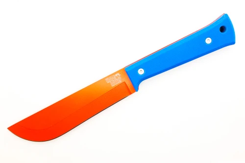 Woods Monkey Half/Chete - Donkey Kong Edition - Chunky Kong - 1095 Steel - Saber Grind - Orange Cerakote Finish - Blue Micarta Handle