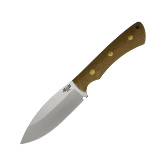 Lishen Knives - Canuck - Matte Natural Canvas Micarta - Satin AEB-L - Brass Pins