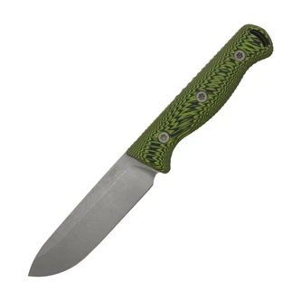 Hellbender Blade Co Mudpup 5 Gen 2 Lime/Black G10, Stonewash Magnacut - Leather Sheath