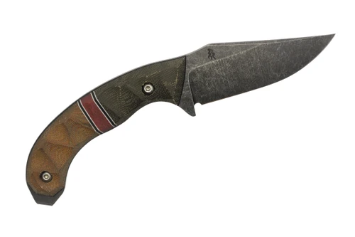 Bone River Co. - Zero - Bald Man Collab - 3.75" 80CrV2 Steel W/ Segmented Brown/Red/Black Micarta Handle & Tan Kydex Bone River Co. - Zero - Bald Man Collab - 3.75" 80CrV2 Steel W/ Segmented Brown/Red/Black Micarta Handle & Tan Kydex