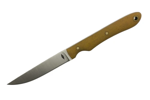 Battle Horse Knives - Stony Brook - 3.625" 01 Steel Fixed Blade w/ Natural Canvas Micarta W/ White Liners Handle