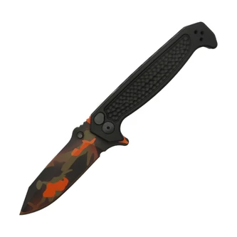 Half Face Blades -TKC Exclusive Disaster Folder Dimpled Black Aluminum Integral,  Hellfire Camo S45VN