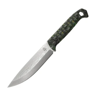 TOPS Knives, Brakimo Vegas Forge Stainless Damascus Fixed Blade Survival Knife w/ Voodoo Resins Hulk Caged Scales