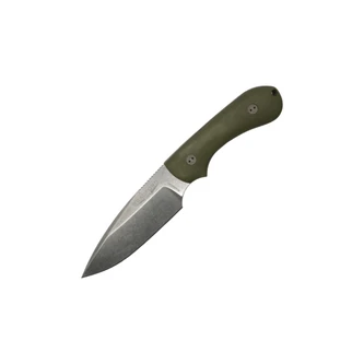 Bradford Knives: Guardian3 Gen 2 FE Drop Point 3D OD Green Richlite, Stonewash Magnacut, Leather Sheath - 3FE-139-MC-2