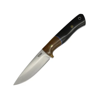7Forge Knives Expedition, Vintage Canvas Micarta Bolster, Black Richlite w/ Mosaic Pins, Blue G10 Liners, 52100