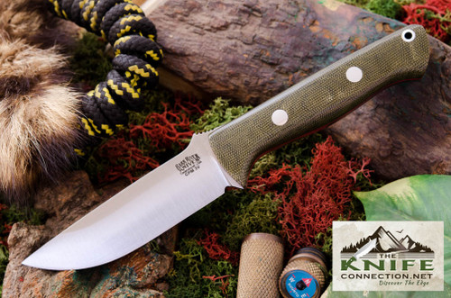 Bark River Knives - Bravo-1 LT - CPM 3V Steel - Green Canvas Micarta Handle - Red Liners