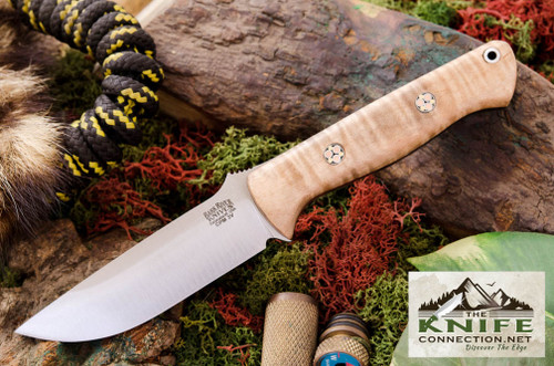 Bark River Knives - Bravo-1 LT - CPM 3V Steel - Natural Curly Maple Handle - Black Liners - Mosaic Pins