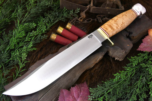 Bark River Knives: 1909 Michigan Bowie, Fixed Blade Knife w/ Birdseye Maple Burl Handle