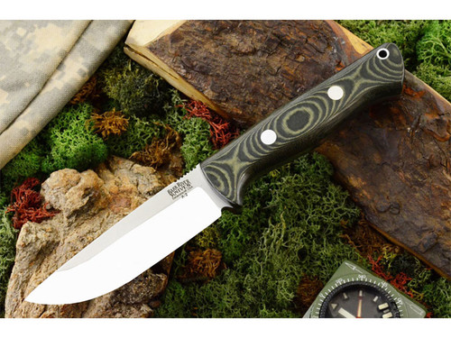 Bark River Knives: Bravo 1 Rampless Field Knife, A2 Steel, Fixed Blade Knife w/ Green & Black Linen Micarta Handle
