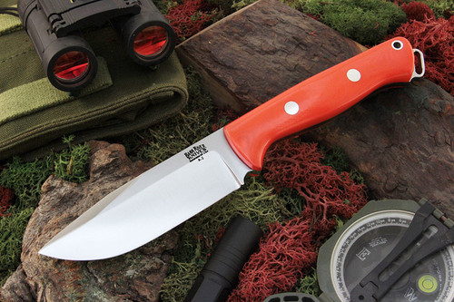 Bark River Knives: Bravo Squad Leader Fixed Blade Knife w/ Blaze Orange G10 Handle