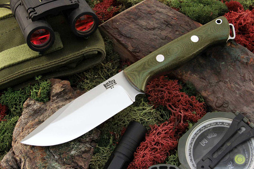 Bark River Knives: Bravo Squad Leader Fixed Blade Knife w/ Green Linen Micarta Handle