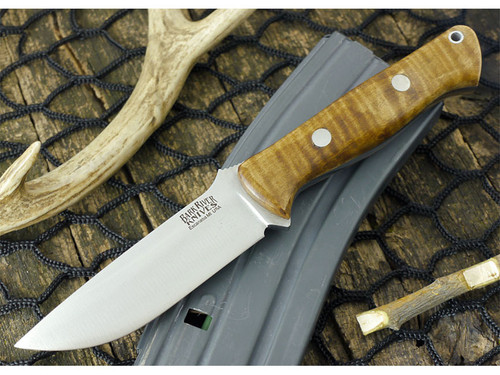 Bark River Knives: Bravo-1 Fixed Blade Knife w/ Dark Curly Maple Handle