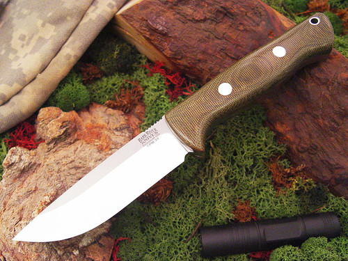 Bark River Knives: Bravo-1 Rampless Field Knife CPM 3V Steel Fixed Blade Knife w/ Green Canvas Micarta Handle