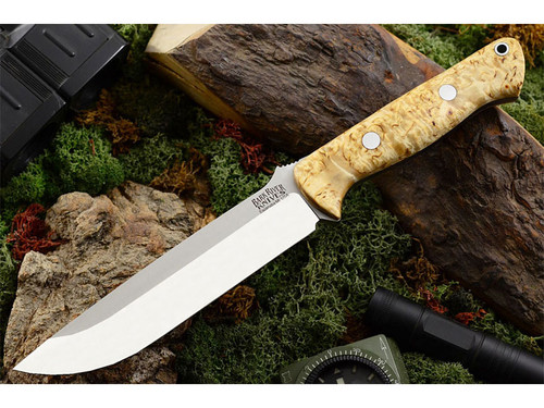 Bark River Knives: Bravo-1.5 A2 Steel Fixed Blade Knife w/ Curly Birch Burl Handle - #1