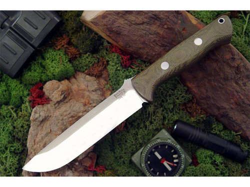 Bark River Knives: Bravo-1.5 CPM 3V Steel Fixed Blade Knife w/ Green Canvas Micarta Handle