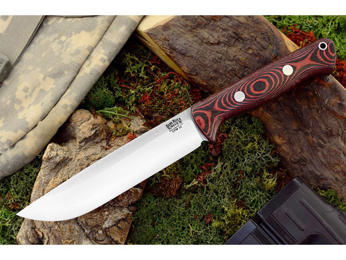 Bark River Knives: Bravo-1.5, CPM 3V Steel, Rampless (Smooth Spine), Fixed Blade Knife w/ Red & Black Linen Micarta Handle