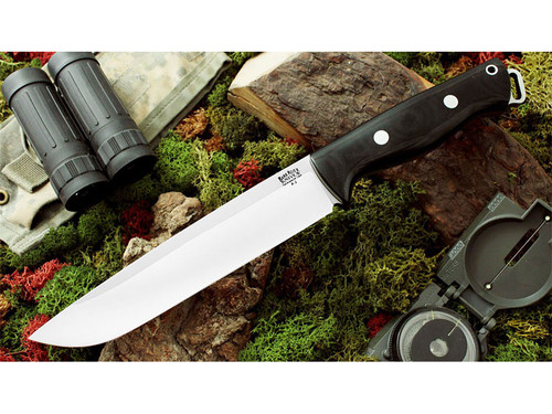 Bark River Knives: Bravo-2, A2 Steel, Fixed Blade Knife w/ Black Canvas Micarta Handle - Rampless