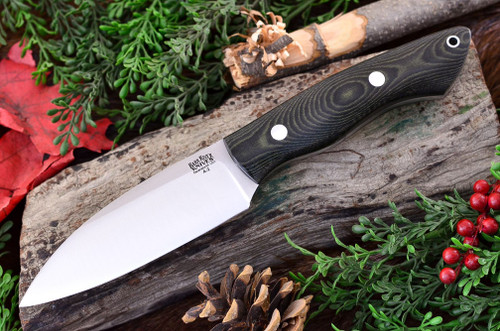 Bark River Knives: Bush Seax Fixed Blade Knife w/ Black & Green Linen Micarta Handle