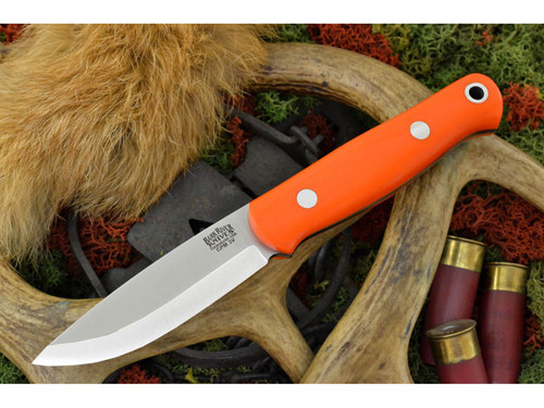 Bark River Knives: Bushcrafter (Smooth Spine) Fixed Blade Knife w/ Blaze Orange G10 Handle