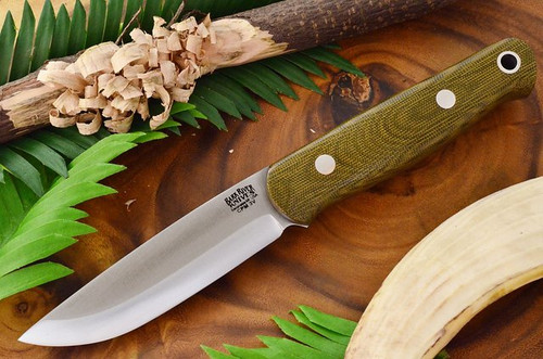 Bark River Knives: Bushcrafter II (2) Fixed Blade Knife w/ Green Canvas Micarta Handle