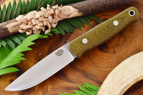 Bark River Knives: Bushcrafter II (2) Fixed Blade Knife w/ Green Canvas Micarta Handle - Full Height Grind