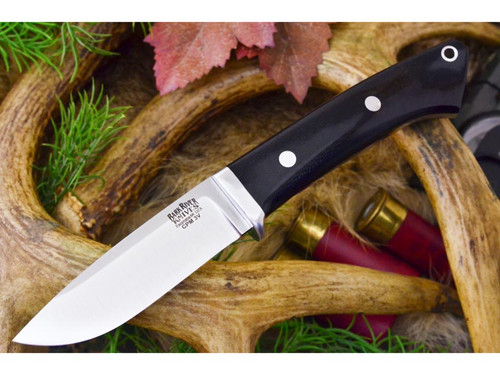 Bark River Knives: Classic Drop Point Hunter, CPM 3V, Fixed Blade Knife w/ Black Canvas Micarta Handle