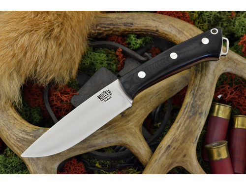 Bark River Knives: Fox River Elmax Steel Fixed Blade Knife w/ Black Linen Micarta Handle with Red Liners