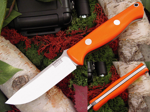 Bark River Knives: Gunny (A2 Steel) Fixed Blade Knife w/ Blaze Orange G10 Handle & Black Liners