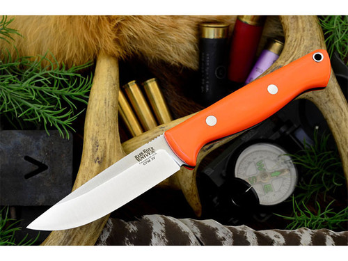 Bark River Knives: Gunny Hunter 3V Grooved Spine Fixed Blade Knife w/ Blaze Orange G10 Handle