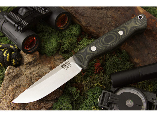 Bark River Knives: Gunny Hunter Elmax Stainless Steel Fixed Blade Knife w/ Black & Green Linen Micarta Handle - Matte Finish