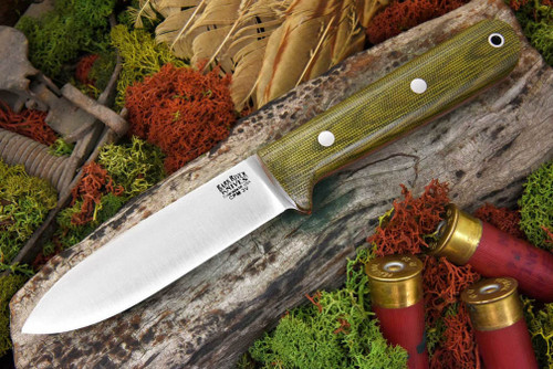 Bark River Knives: Kephart CPM 3V Steel Fixed Blade Knife w/ Green Canvas Micarta Handle - Red Liners