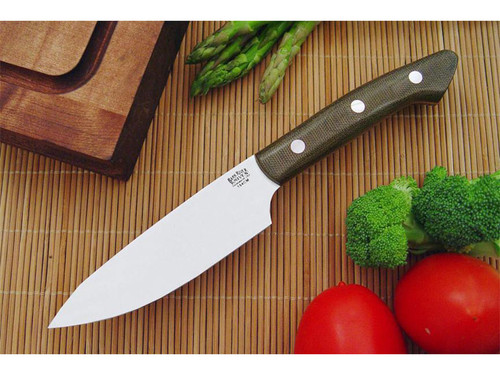 Bark River Knives: Kitchen Petty-Z Fixed Blade Knife w/ Green Canvas Micarta Handle