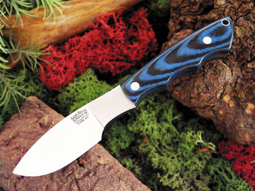 Bark River Knives: Mini Canadian 3V, Fixed Blade Knife w/ Blue & Black G10 Handle